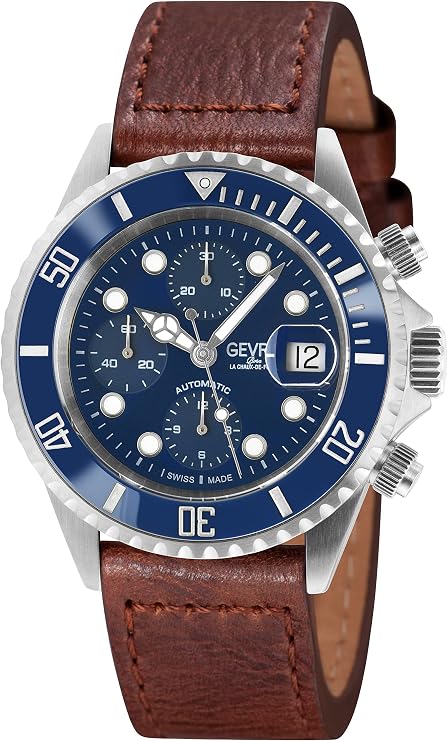 Gevril Men's Wall Street Stainless Steel Watch with Genuine Italian Leather Strap