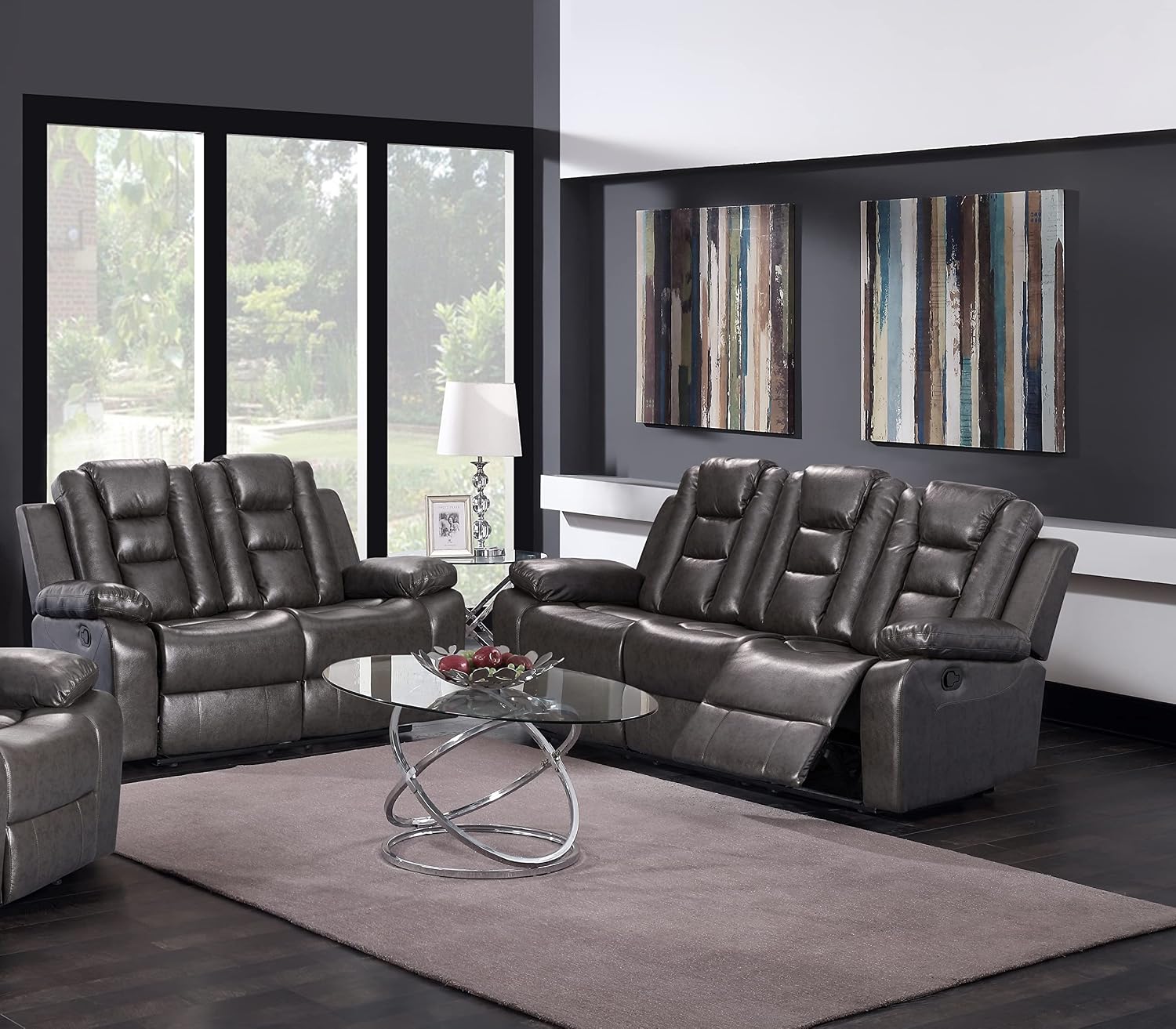 GTU Furniture 2PCS3PCS Grey Living Room Reclining Sofa Set, Faux Leather Recliner Sofa, Loveseat Set 2-Piece Set