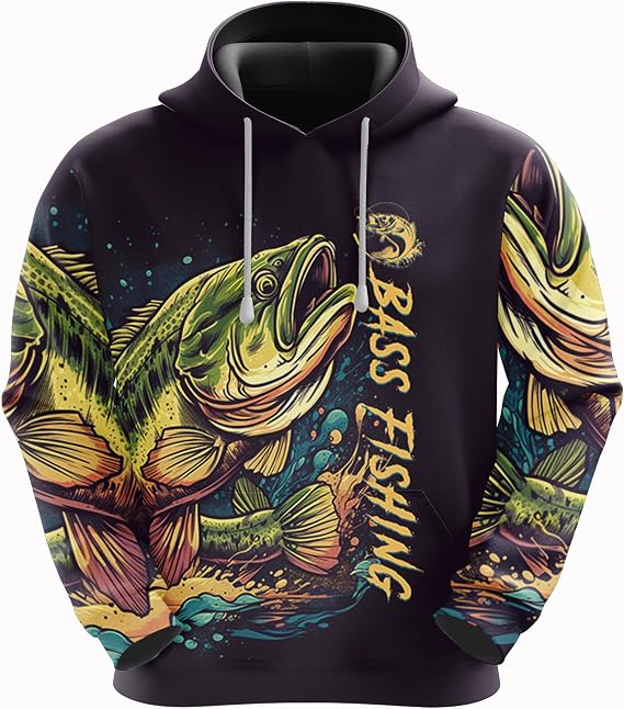 Fishing Lover Hoodies for Men Pullover Sweatshirts, 3D Fish Lovers Fleece Hooded Sweatshirt Series 18