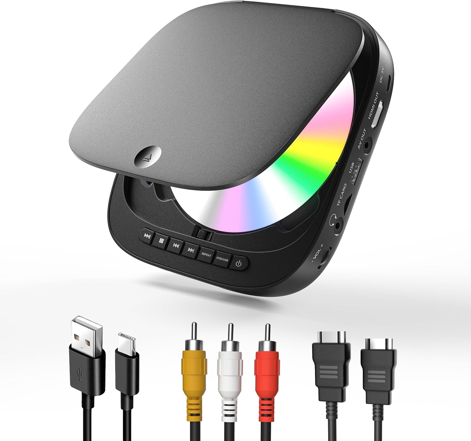 1080P Mini DVD Player, For CDDVD Playback, Region Free, Compac, Supports CPRM, USB, TF Cards, HDMI, AV, AUX Connectivity