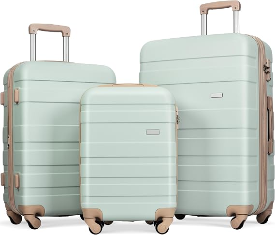 3Pcs Luggage Set 20'' Airline Certified Carry-on 24'' And 28'' Expandable Hardshell Luggage Lightweight Spinner Wheels Suitcase Sets With TSA Lock Green One size