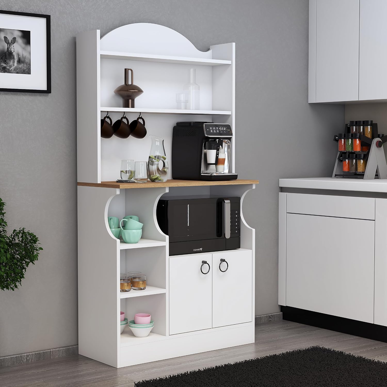 Capella Coffee Corner, Multi-purpose Cabinet, Kitchen Cabinet, Cup Holder, Presentation Cabinet Oak-white