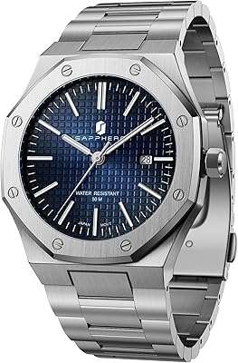 SAPPHERO Mens Watch Octagonal Stainless Steel Luminous Wristwatch Luxury Analog Quartz Watch for Men with Date Elegant Mens