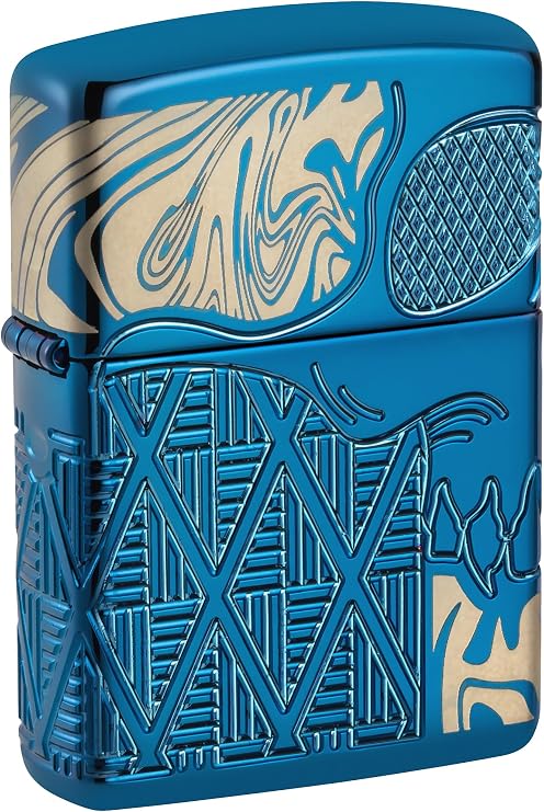 Zippo Armor High Polish Blue Skull Design Pocket Lighter