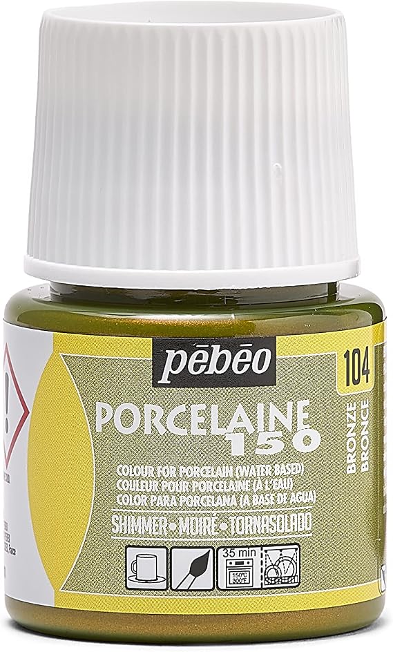 Pebeo Porcelaine 150 Ceramic Paint - Water-Based High-Gloss Color Paints for Porcelain, Premium Art Supplies, Non-Toxic & Heat-Safe, 45 ml Bottle, Shimmer Bronze