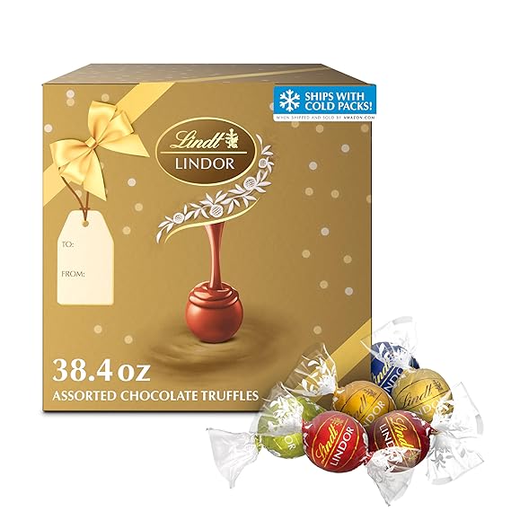 Lindt LINDOR Assorted Chocolate Candy Truffles Gift Box, 90 Count, 38.4 oz.