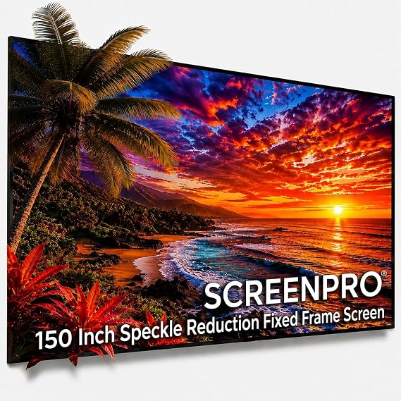 SCREENPRO Fixed Frame Projector Screen, 150" Laser Speckle Reduction, 4K/8K