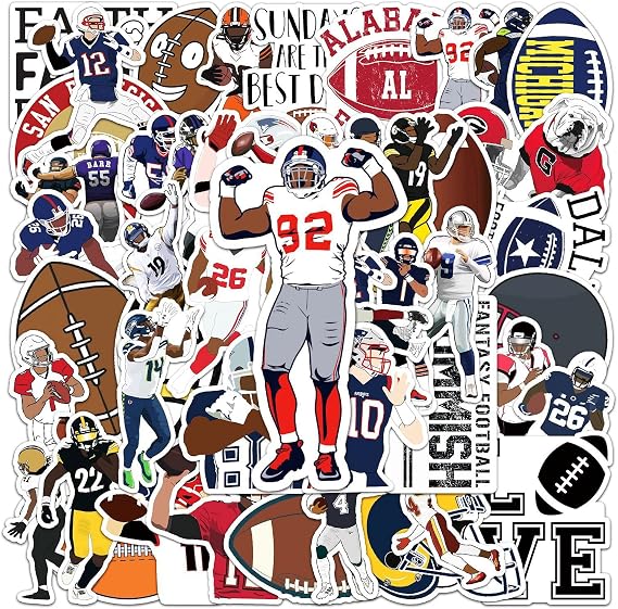 50Pcs Football Sport Stickers, Cool Sport Football Waterproof Vinyl Decal for Adult Teen Kids Notebook Water Bottle, Laptop, Luggage, Phone, Skateboard, Helmet, Guitar, Scrapbook