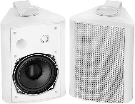 Herdio 5.25 Inch 300 Watts Indoor Outdoor Bluetooth Speakers Waterproof Wall Mount Speakers Wired System All Weather Resistant for Patio Porch Home Theater BackyardWhite