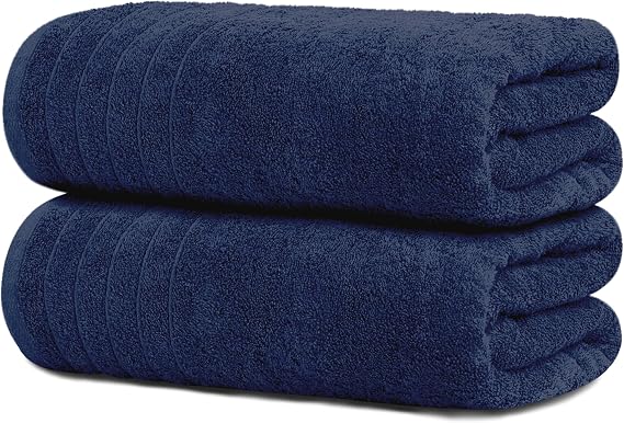 Tens Towels 2 Piece Extra Large Bath Sheets 35 x 70 Inches, Navy | 100% Cotton, Larger & Lighter Weight, Quicker to Dry, Super Soft & Absorbent, Oversized Bath Towels