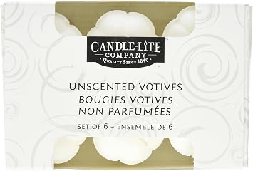 CANDLE-LITE Set of 6 Unscented Wax Votive Candles - 12 Hour Burn Time. Ideal Gift or Use for Aromatherapy, Weddings, Party Favors, Halloween, Fall, and Holiday Decorations