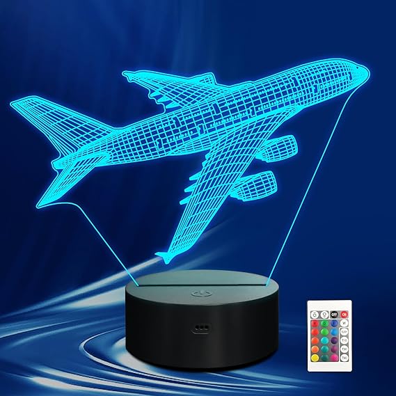 CoolGift Mart Airplane Night Light, 3D LED Optical Illusion Airplane Lamp with Remote Control and Timer, Christmas and Birthday Airplane Gifts for Men Boys Kids
