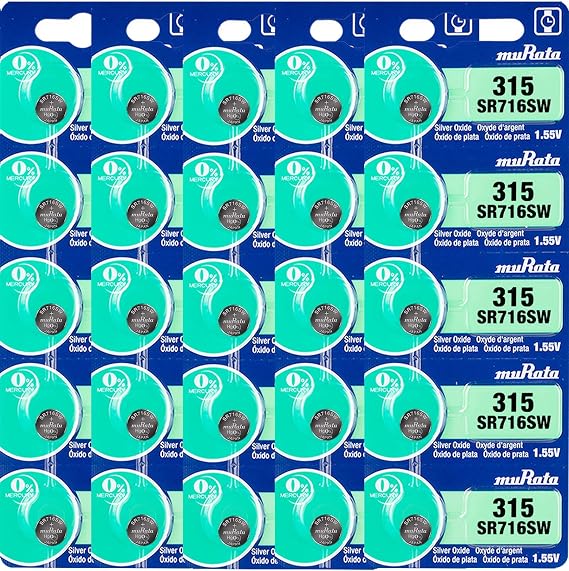 Murata 315 Battery SR716SW 1.55V Silver Oxide Watch Button Cell (25 Batteries)