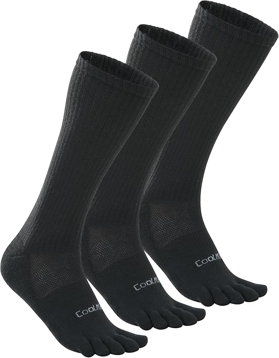 3 pairs CoolMax Hiking Toe Socks men women, Winter Warm Cozy Cushioned Advanced Moisture Wicking Crew Toe Socks