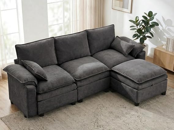 Large U-Shaped Sectional Couch Set - 4 Seater Oversized Cloud Sofa for Living Room, Big Comfy Chenille Fabric Couches, Extra Long Modular Sofa Bed Furniture (Beige, 9-Seater Sofa)