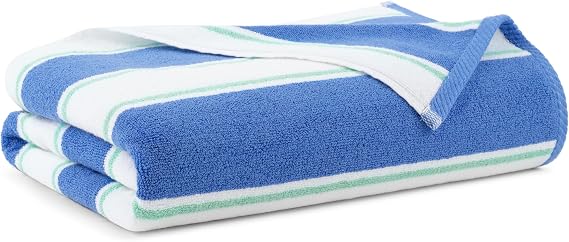 Aston & Arden Striped Beach Towel - Oversized 35 x 70 Soft Plush Thick Cotton, 600 GMS Heavy & Luxury for Pool Chairs, Resort, and Hot Tub, Blue/Green
