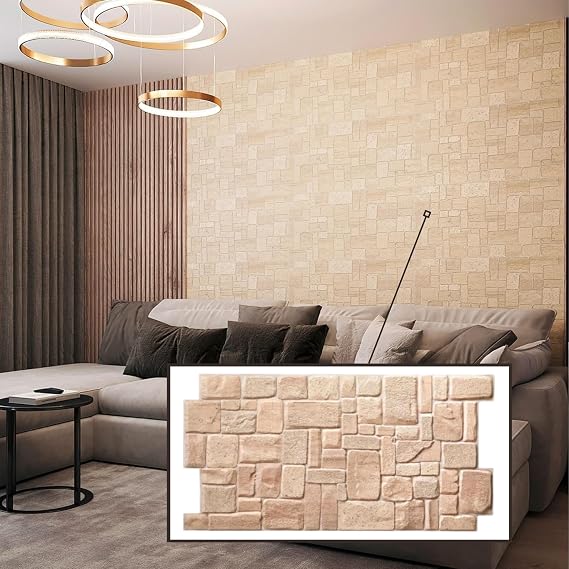 Untitled 3D Wall Panels PVC Stone Look 1-20 Panels - 0.5-10 m² for Living Room Kitchen & Bathroom Easy DIY Assembly (1 Beige Shell)