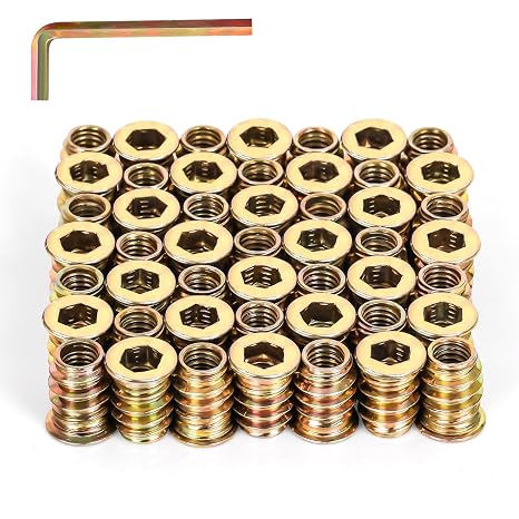 3/8"-16 x 25mm Threaded Nut Inserts for Furniture & Wooden Products, 50 PCS