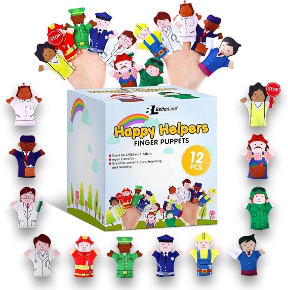BETTERLINE Happy Helpers Finger Puppets 12 Piece Set Teach Learn Pack