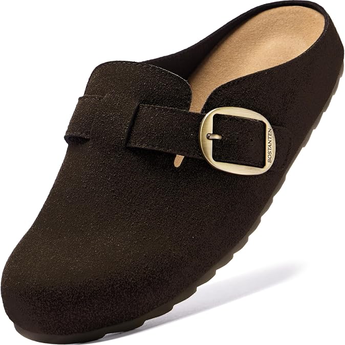 BOSTANTEN Clogs for Women Wide Width Comfortable Suede Mules with Soft Footbed and Arch Support, Cute Slip On Potato Shoes