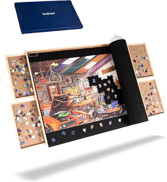 Lavievert 1500 Piece Jigsaw Puzzle Board with 4 Drawers & Cover for Adults | Wooden Plateau with Puzzle Mat Set & Smooth Surface, Portable Puzzle Table with Storage