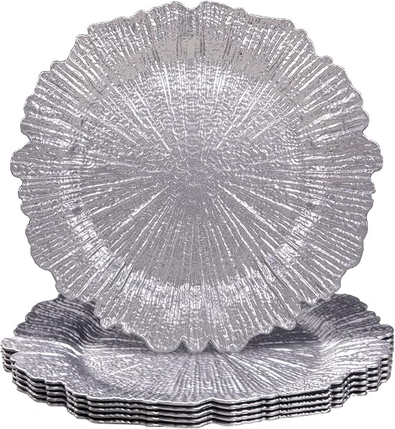 MAONAME Silver Charger Plates Set of 6, Reef Chargers for Dinner Plates