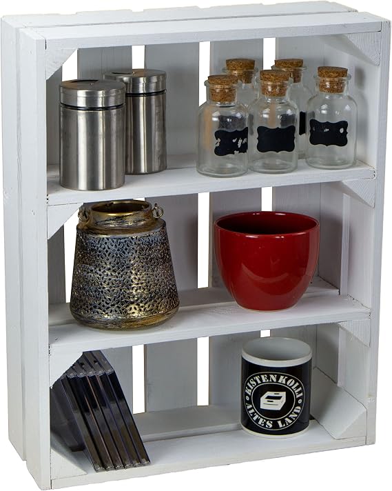 Kistenkolli Altes Land Wilma Flat Fruit Crate with Two Shelves / Middle Boards Approx. 50 x 40 x 16 cm white
