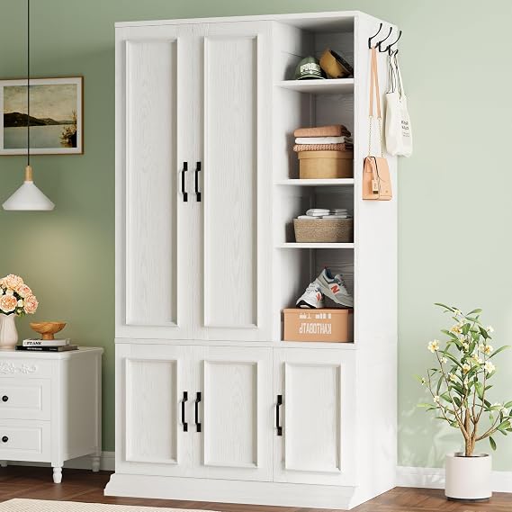 LIKIMIO Armoire Wardrobe Closet 70" H, 5 Doors for Bedroom, White