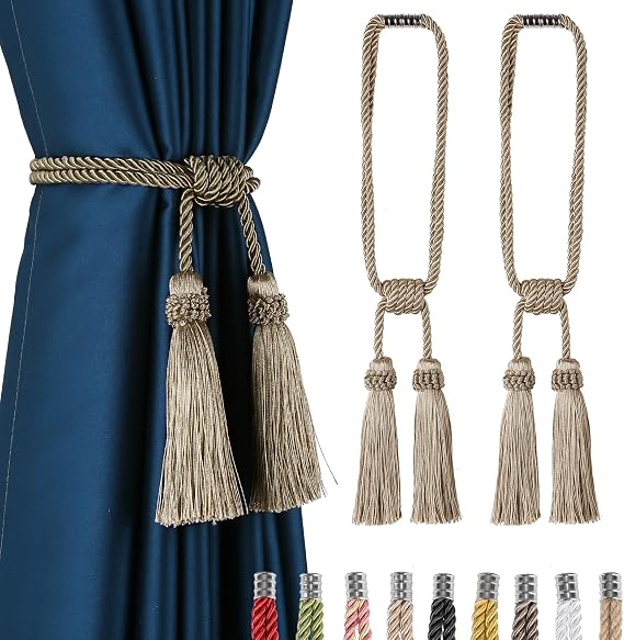 Magnetic Curtain Tiebacks Handmade Tassel Drapery Holdback,2P
