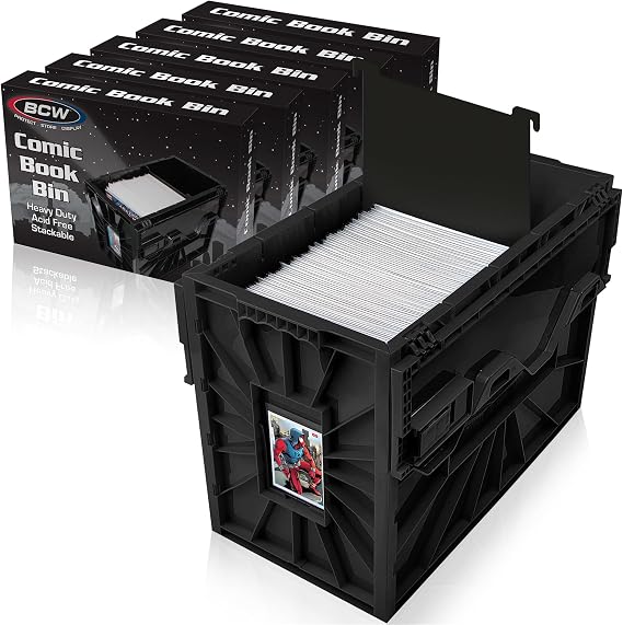BCW Short Comic Book Bin, Holds 150 Comics Each, Black, 5 Pack