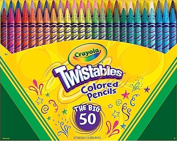 Crayola Twistables Colored Pencil Set (50ct), Cool Back to School Supplies for Kids, No Sharpen Colored Pencils for Girls & Boys, 4+