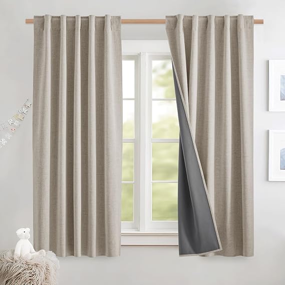 NICETOWN 100% Blackout Curtains for Kitchen 63" L Set of 2, Natural
