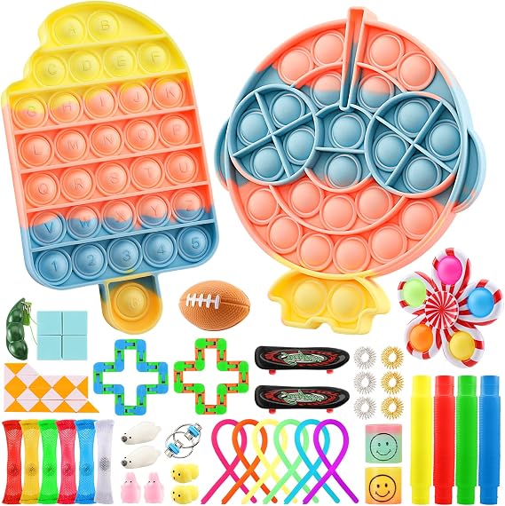 42 Pcs Sensory Fidget Toys Pack, Push Portable Bottle Warmer Bubble Popping Fidget Sensory Toys, Stress Relief & Anxiety Relief Tools Bundle Fidget Toys Set for Kids Adults, Autistic ADHD Toys