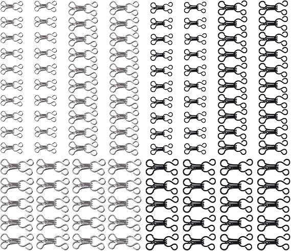 QIYUDA 120 Pcs Hook and Eye Closures for Clothing, Bra Hooks Clasps Replacement Sewing Clips Straps Black and Silver
