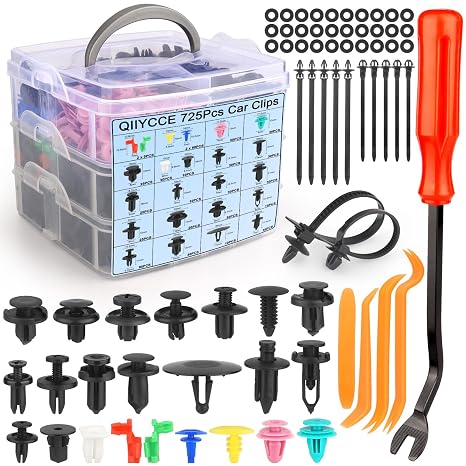 QIIYCCE 725PCS Car Push Retainer Clips & Auto Fasteners Assortment | 23 Most Popular Sizes Bumper Fender Rivet Kits Universal for Toyota, GM, Ford, Honda, Acura, Chrysler