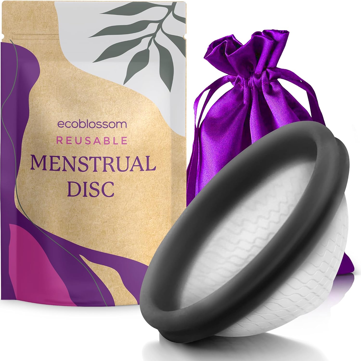 Ecoblossom Reusable Menstrual Disc - Small Menstrual Cup - Soft Period Disc for Women Designed with Flexible, Medical-Grade Silicone Period Cup Small, Black