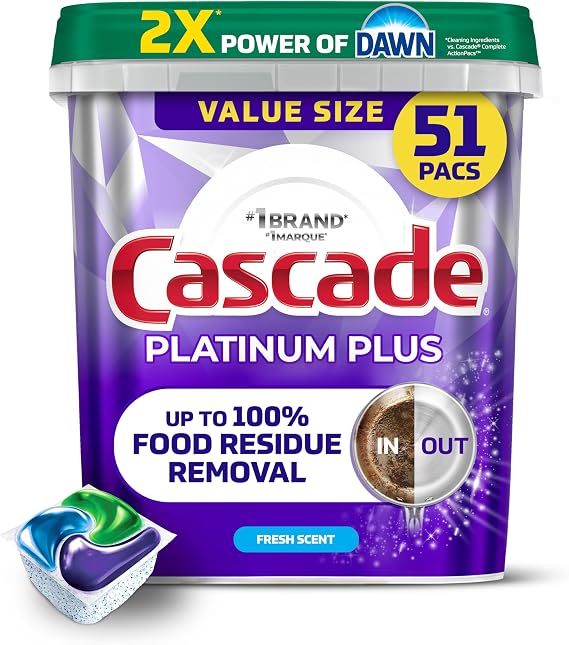 Cascade Platinum Plus Action Pacs Dishwasher Detergent - Fresh Scent, 51 Pack