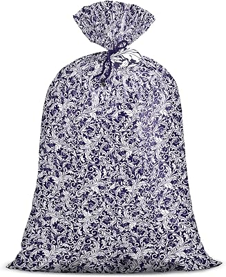 Loveinside Jumbo Large Plastic Gift Bag, Floral Design Plastic Bag with Tag and Tie for Birthday, Mothers Day, Wedding - 56 x 36, 1 Pcs - Blue Flower
