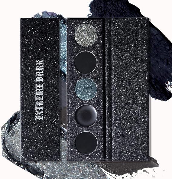 Black Smokey Eyeshadow Palette Makeup,5 Colors Black Silver Gray Blue Eye Shadow Pallets For Women,Long Lasting,Waterproof and Blendable,Highly Pigmented Gothic Makeup Matte For Halloween gifts
