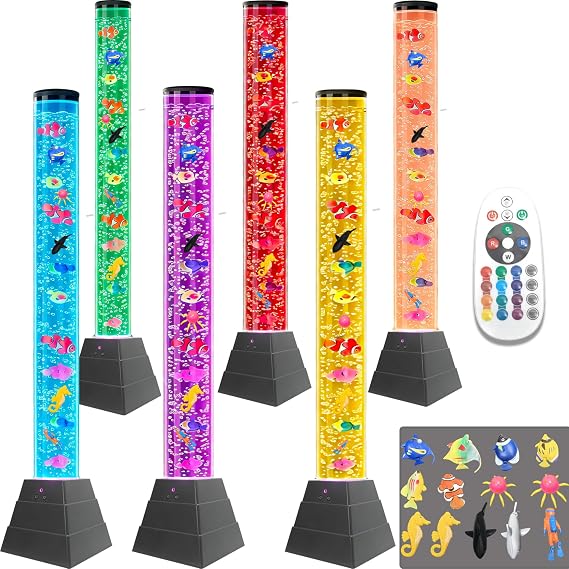 Extra Large 4FT LED Bubble Fish Tube Lamp Sensory Aquarium Lamp with 10 Floating Fish & 20 Color Effects Calming Light for Autism, ADHD, Stress & Anxiety Relief