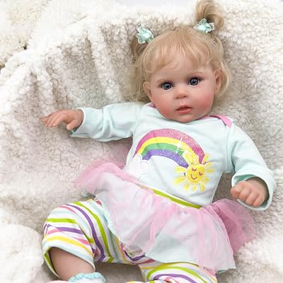 Reborn Baby Doll with Blonde Hair, Blue Eyes - 20 inch Lifelike Realistic Vinyl Soft Cloth Body Newborn Doll for Kids