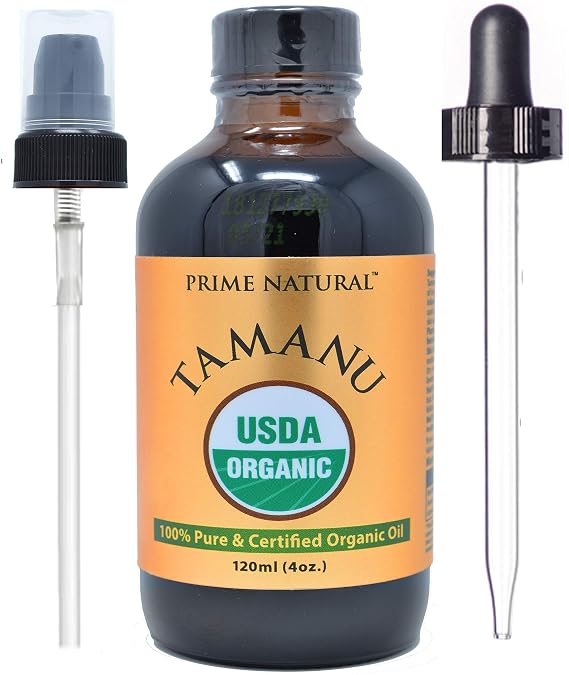 PRIME NATURAL Organic Tamanu Oil, Pure, Cold Pressed, USDA Certified - 4oz | Clinically Tested, Pure, Cold Pressed, USDA Certified, Unrefined, Virgin, Glass Bottle