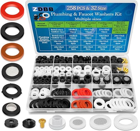 ZDBB 258 Pcs 2-in-1 Spigot Washer & Hose Gasket Kit for Assorted Outdoor Faucet Garden Hose Valve Stem Worn Out Plumber Outside Faucet Bib Shower Gasket Repair Set