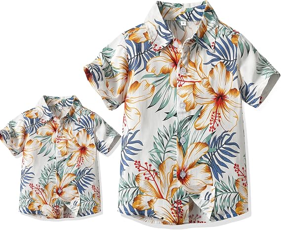 Winmany Father Son Matching Hawaiian Shirts Mens Boys Floral Beach Outfit Family Summer Vacation Short Sleeve Tops