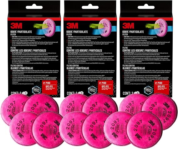3M Performance P100 Particulate + Odor Filters, 2 Pairs, NIOSH-Approved, 99.97% Filtration Efficiency Against Solids & Liquid Aerosols, Use with 3M 6000, 6500 & 7500 Series (2097P2-DC), 3-Pack