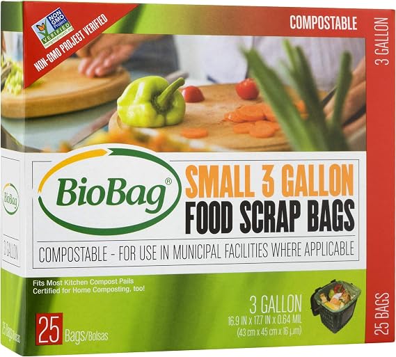 BioBag Premium Compostable Food Scrap Bags, 3 Gallon, 25 Count