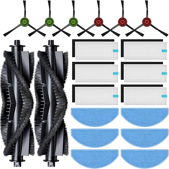 20-Piece G8000 Max Replacement Parts, Compatible with Tikom G8000 Max, L8000 Plus, 2025 L8000 Pro Robot Vacuum, Accessory Kit Includes 2 Main Brushes, 6 Side Brushes, 6 HEPA Filters, 6 Mop Pads