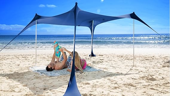 SUN NINJA Mini Beach Tent - UPF50+ Partial Shade Sun Shelter & Carry Bag - Camping or Beach Portable Pop Up Umbrella Alternative - Easy Set Up - 2.1x2.3 m (7x7.5 ft) - Navy