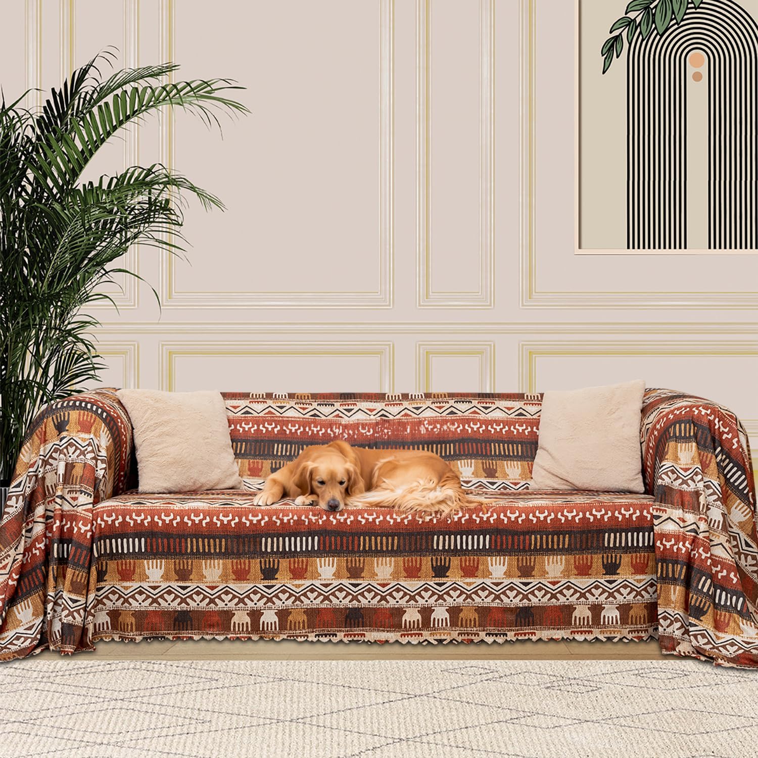 LATUDA CONCEPT SoftMicro Boho Ethnic Pattern Microfiber Sofa Cover and Shawl, Anti-Slip Soil180x220 cm