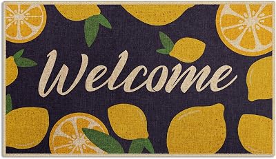 Lemon Welcome Doormat, Yellow Blue Summer Front Entry Rug Door Mats Floor Mat for Home Farmhouse Funny Kitchen Outdoor Indoor Entrance Decoration 17x30 Inch